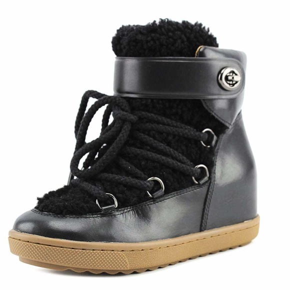 Coach Monroe Boots Black Leather Shearling Sz 10 - Picture 1 of 7